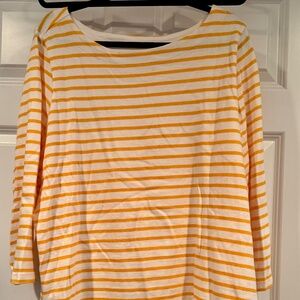 Lands End yellow white stripe top 3/4 sleeve 2x